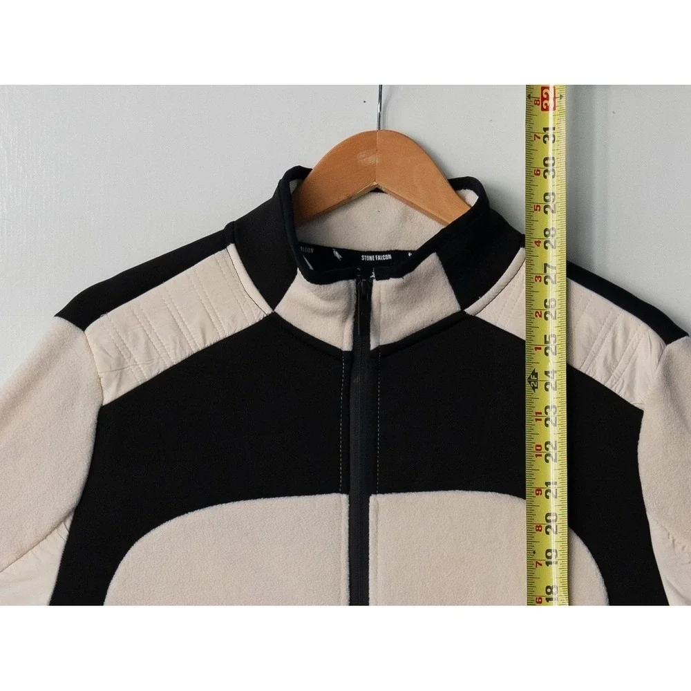 Stone Falcon‎ Men's Size Small White Black Full Zip Fleece Hoodie Jacket